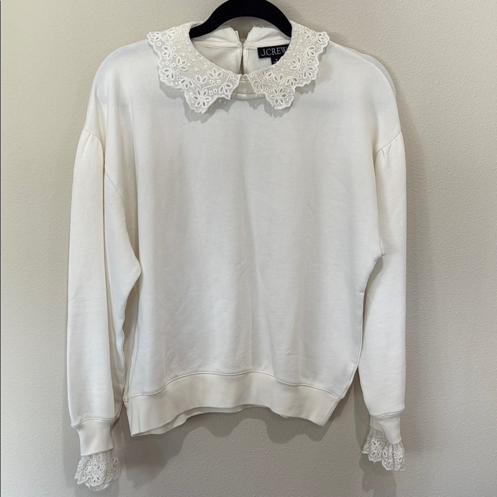 J.Crew White Lace Collar Sweatshirt